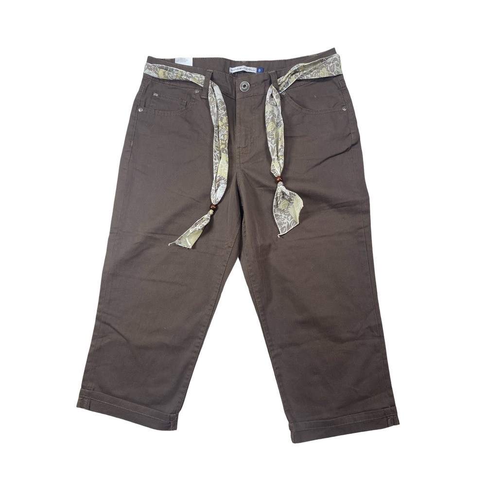 Bandolino Blu Mandie‎ Brown Cropped Capri Pants Scarf Belt Womens 8 NEW